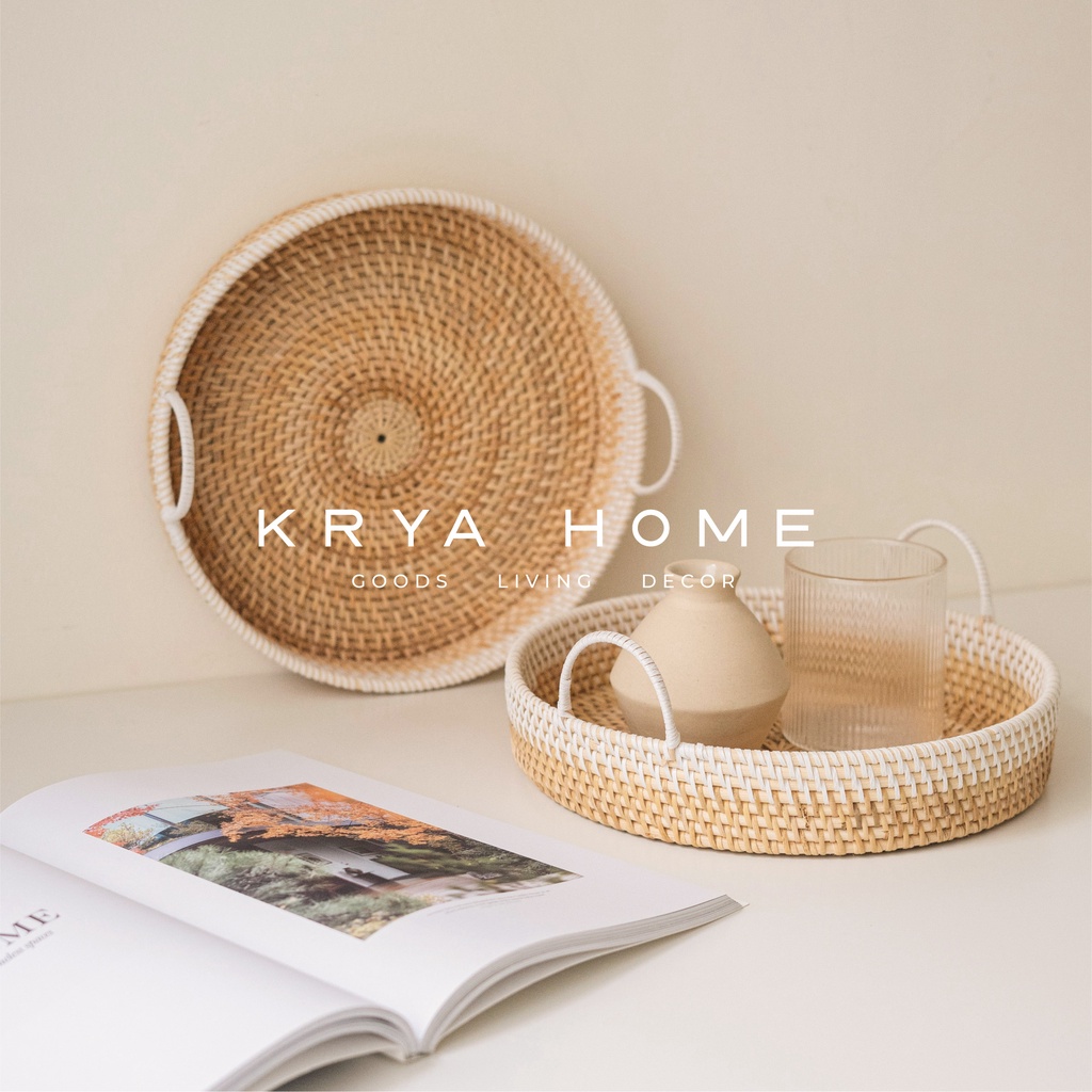 Jual KRYA HOME Baki Rattan Dekorasi Aesthetic Rattan Tray Organizer