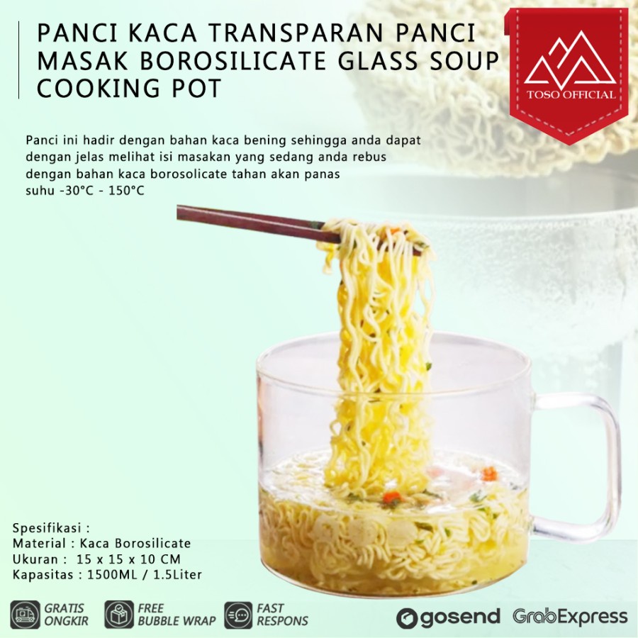 Jual PANCI KACA TRANSPARAN PANCI MASAK BOROSILICATE GLASS SOUP COOKING