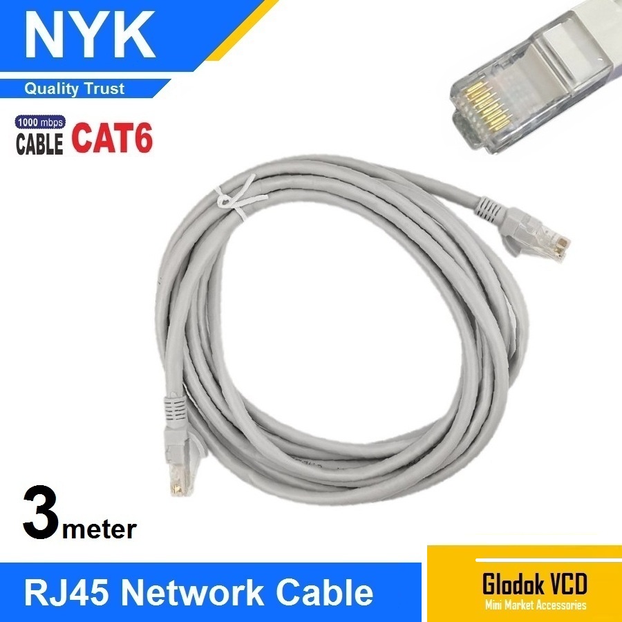 Jual NYK Kabel Lan UTP Cat6E 3M Internet Ethernet Cable Shopee Indonesia