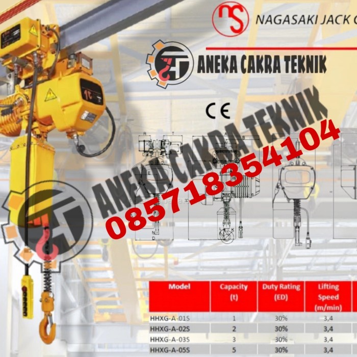 Jual Electric Chain Hoist 2 TON X 6 Meter Eelectric Trolley Nagasaki