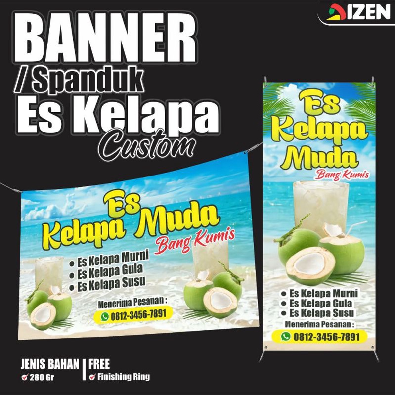 Jual Spanduk Es Kelapa Muda Banner Es Kelapa Muda Custom Free Desain