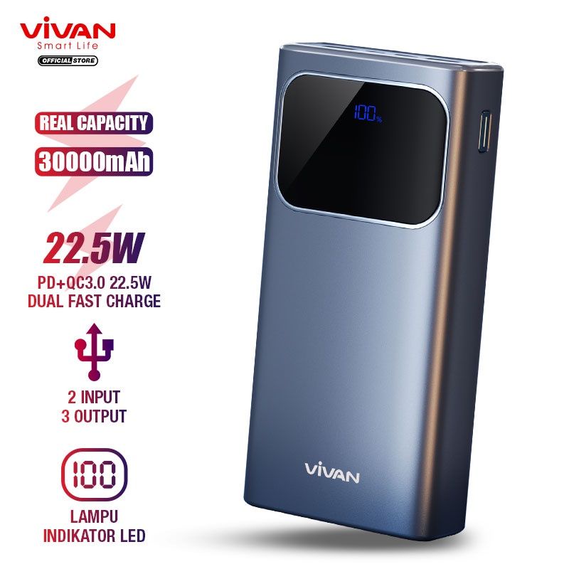 Jual VIVAN C20 C30 Powerbank 30000 MAH 20000mAH 3 Output Fast Charging