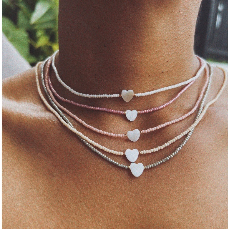 Jual Minimalistic Nude Choker With Shell Heart Charm Shopee Indonesia