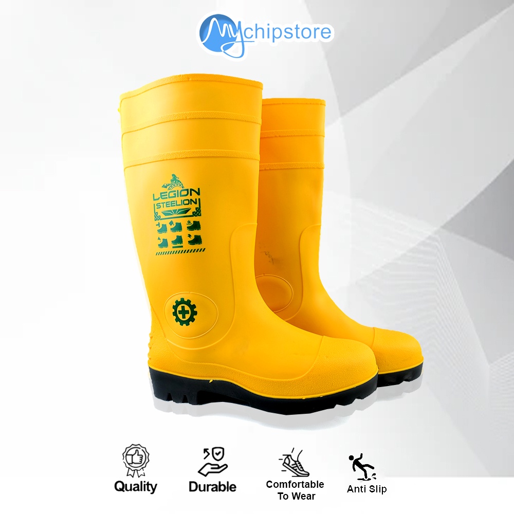 Jual Sepatu Safety Boot Karet Rubber Kuning Legion Steelion Safety