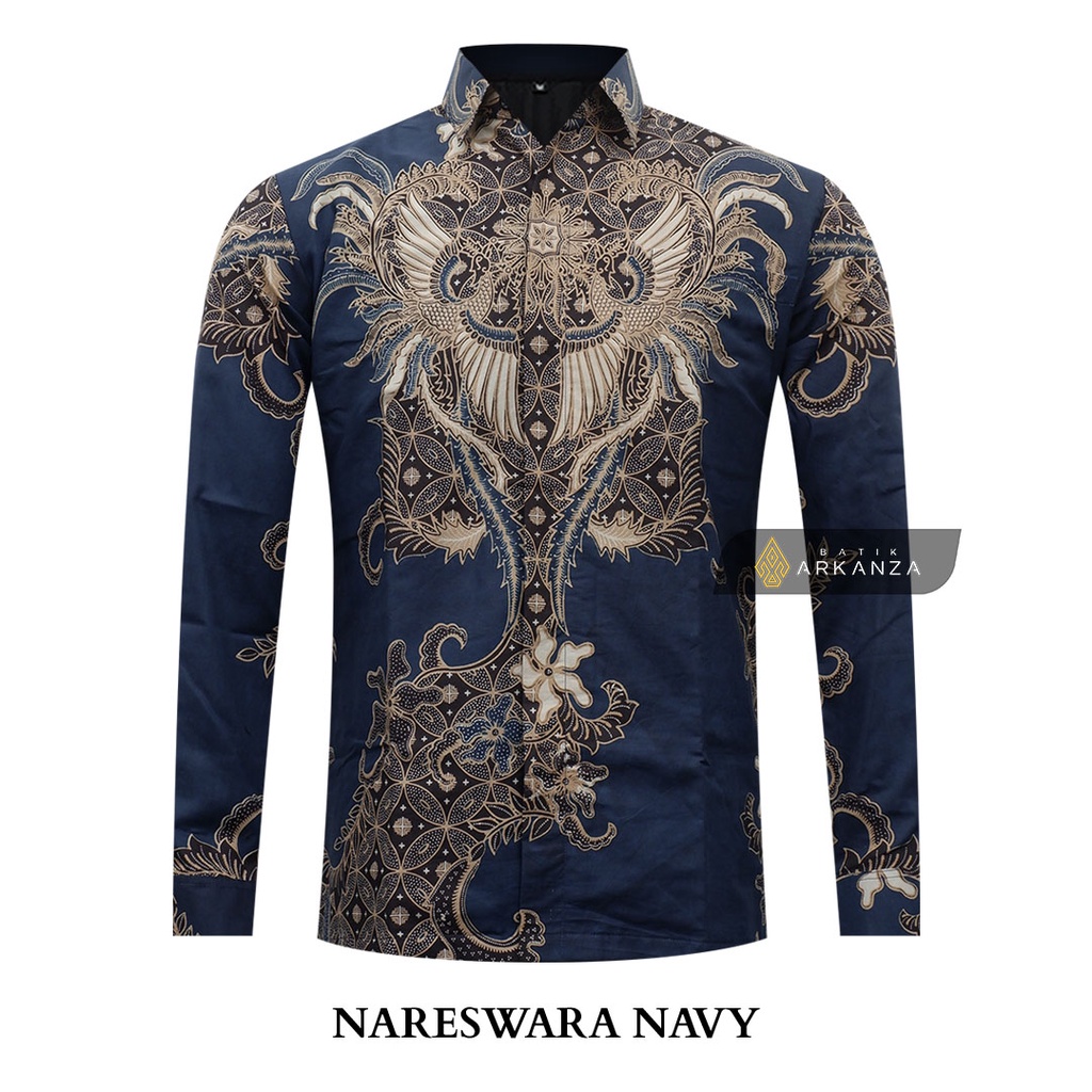 Jual Atasan Kemeja Batik Arkanza Store Motif Nareswara Navy Kemeja