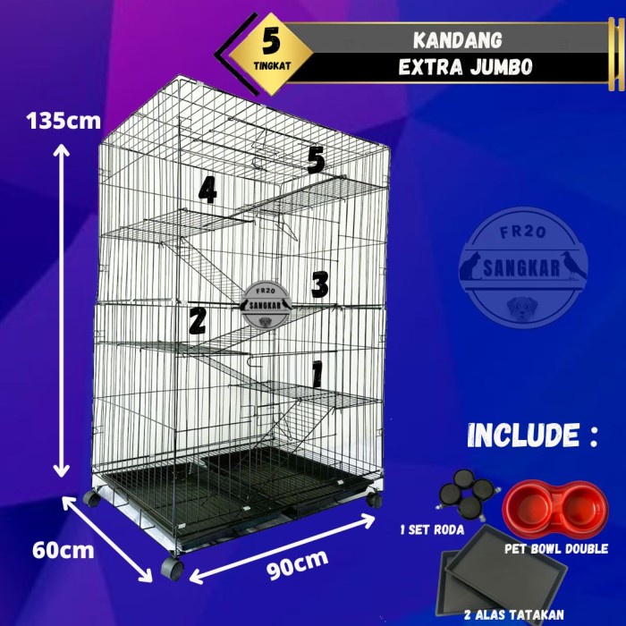 Jual KANDANG KUCING 5 TINGKAT EXTRA JUMBO UKURAN 90X60X135CM