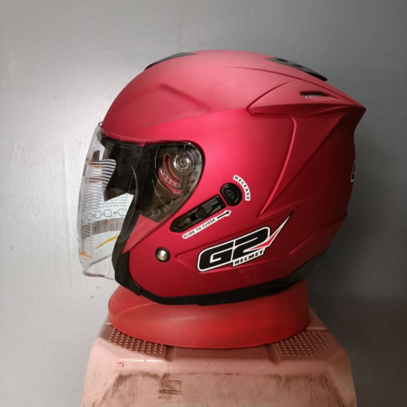 Jual Helm Half Face G2 Optimax Solid Original Kaca Double Visor