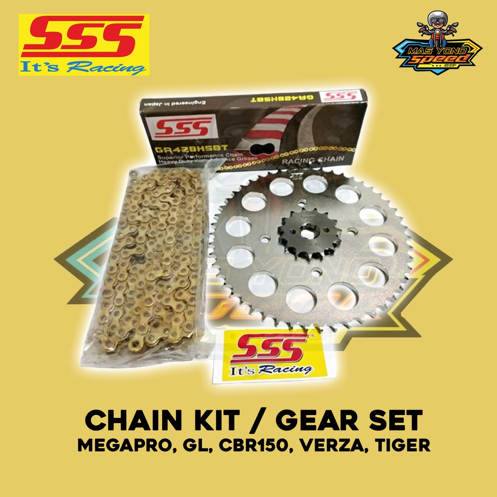 Jual SSS Chain Kit Gear Gir Set Rantai Gold Emas Megapro GL CB150