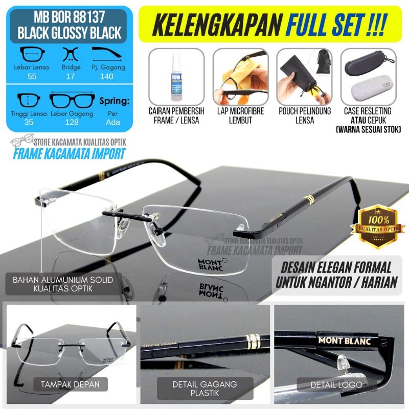 Jual FRAME KACAMATA RIMLESS BOR Terima Pasang Lensa Minus Progresif