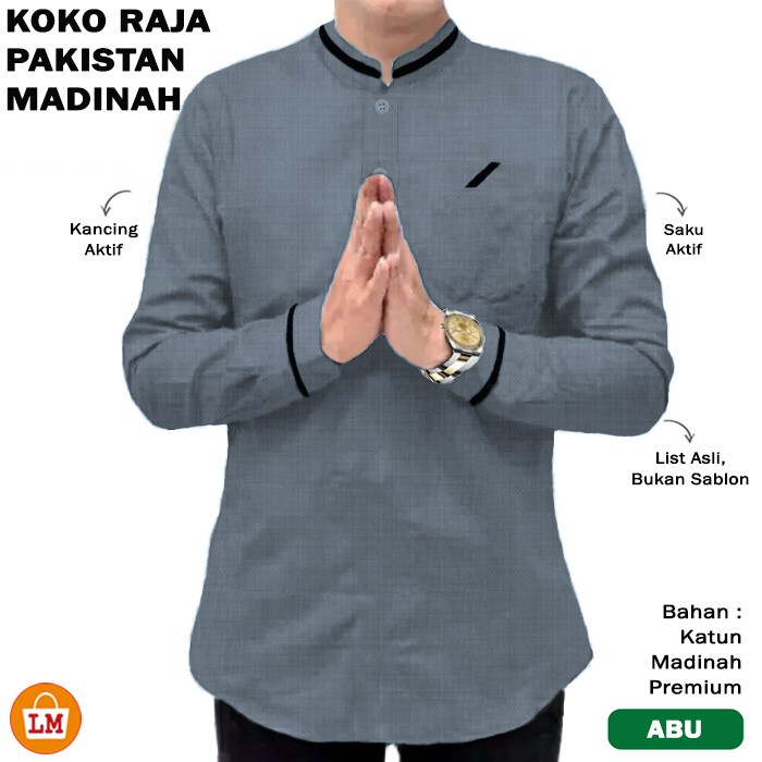 Jual Baju Koko Pria Lengan Panjang Qurta Raja Pakistan Madinah Katun