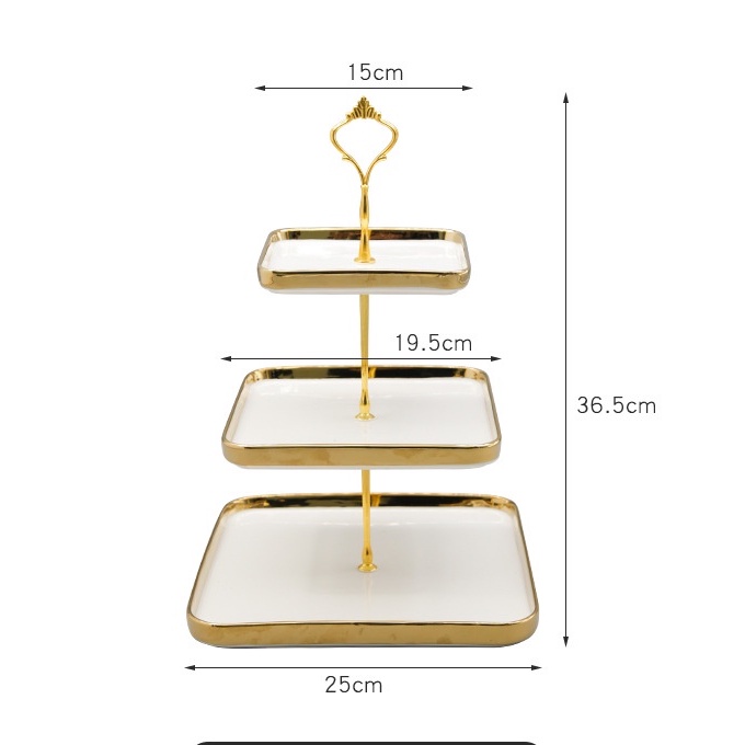 Jual Ashome Piring Kue Tingkat Keramik Bentuk Kotak List Emas Square