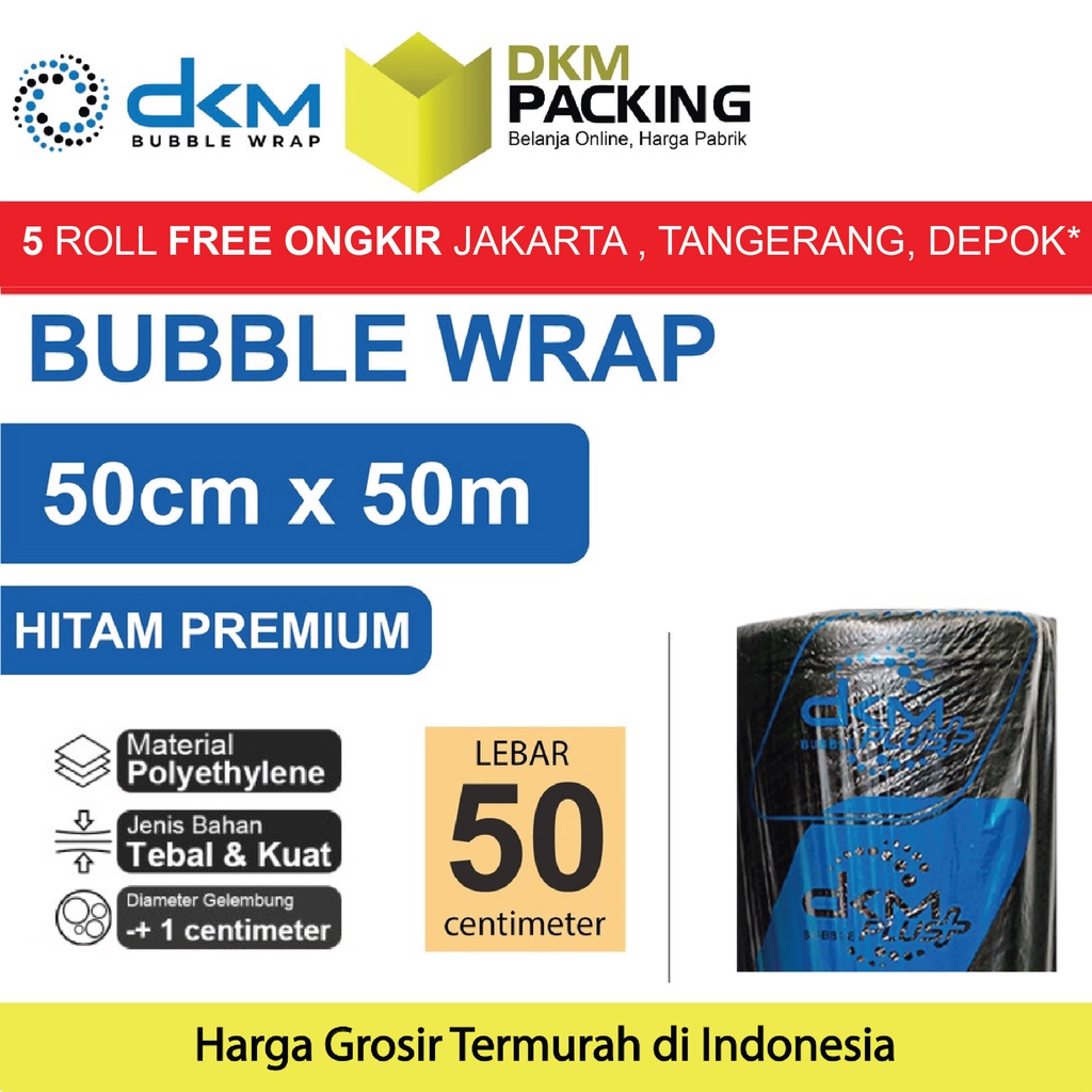 Jual Plastik Bubble Wrap Hitam Premium 50CM X 50M TEBAL DKM Bubblewrap