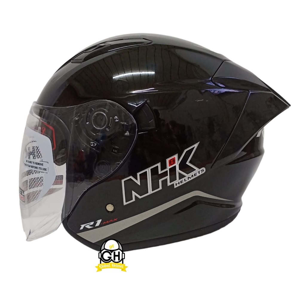 Jual Helm NHK R1 Max Solid Black Glossy Hitam Kilat Double Visor Half