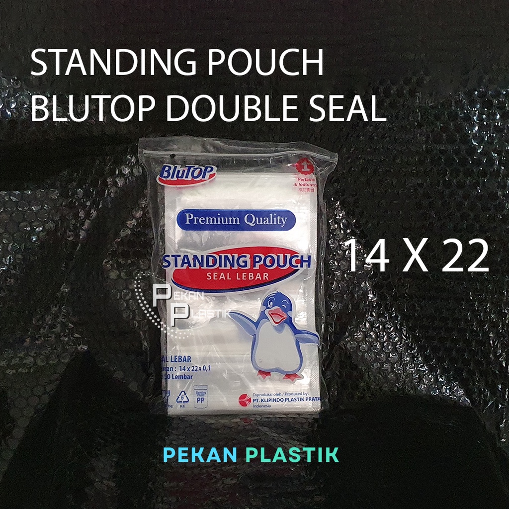 Jual 14x22 STP Blutop Plastik Standing Pouch Seal Lebar STP Bening