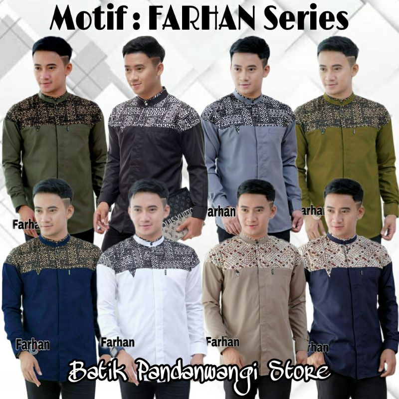 Jual Baju Koko Pria Lengan Panjang Motif Farhan Kombinasi Batik Atasan