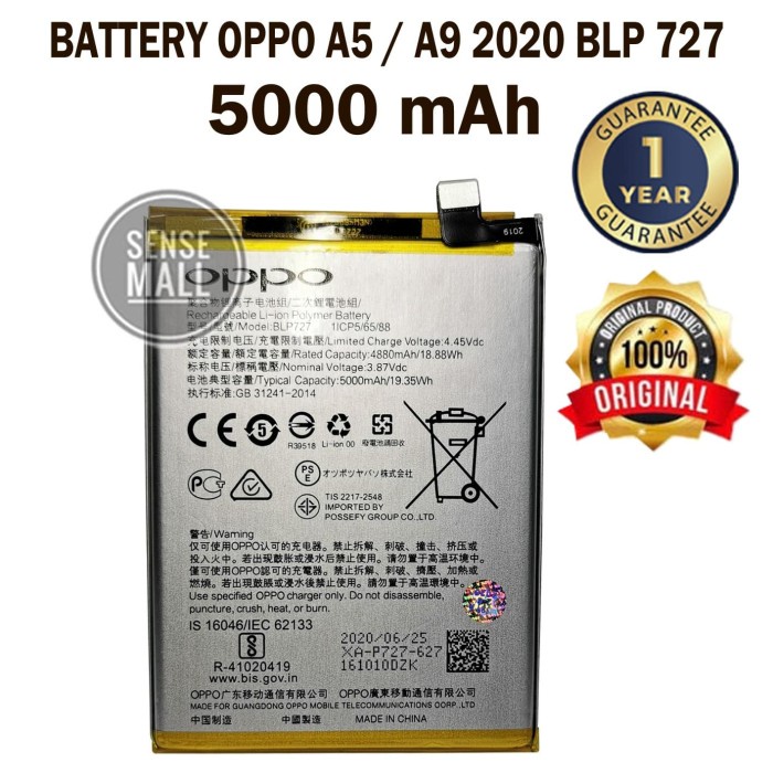 Jual BATT BATERAI BATTERY OPPO A5 A9 2020 BLP 727 5000 MAH ORIGINAL