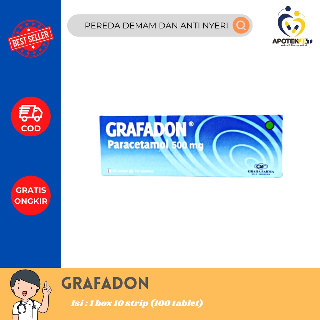 Jual GRAFADON 1 BOX 100 KAPLET PARACETAMOL 500MG OBAT DEMAM SAKIT