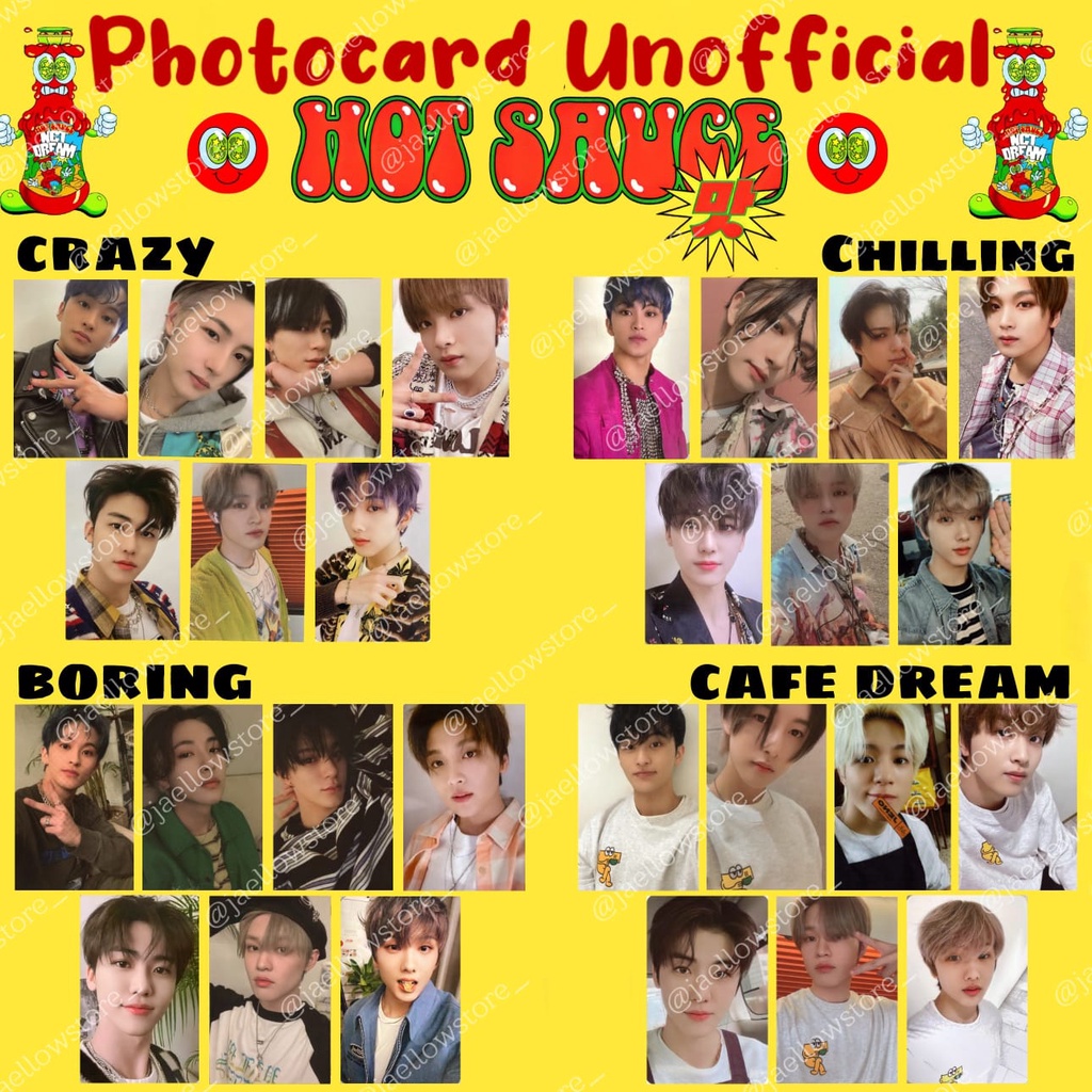 Jual PC PHOTOCARD HOT SAUCE NCT DREAM CRAZY BORING CHILLING CAFE AR