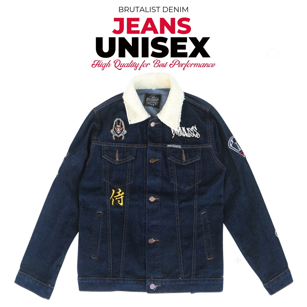 Jual JAKET JEANS PRIA WANITA JAKET DENIM DILAN KERAH SHERPA BRUTALISTS