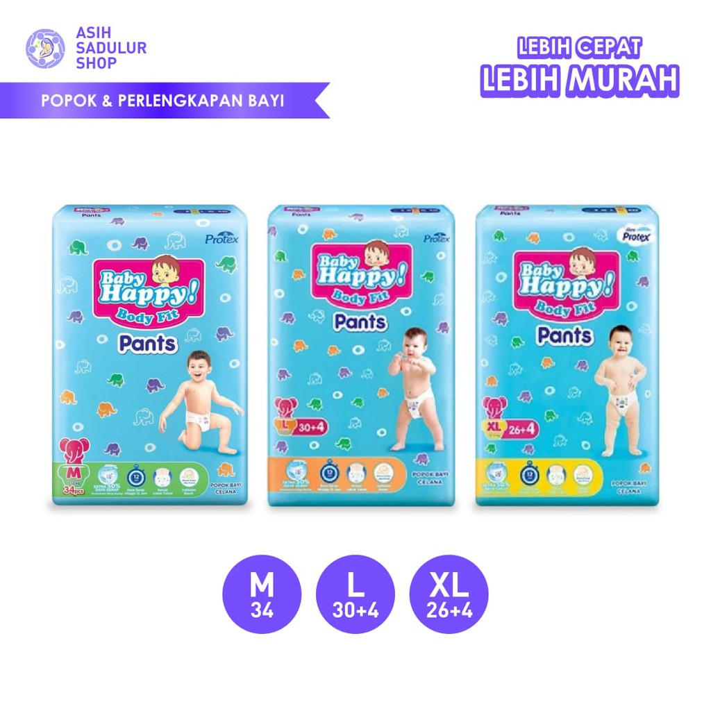 Jual Popok Baby Happy Body Fit Pants Celana M34 L30 L28 XL26