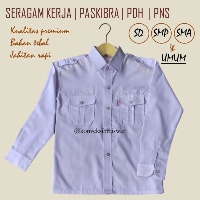 Jual Seragam Cowok Putih Panjang Baju Kemeja Kerja Paskibra Pdh