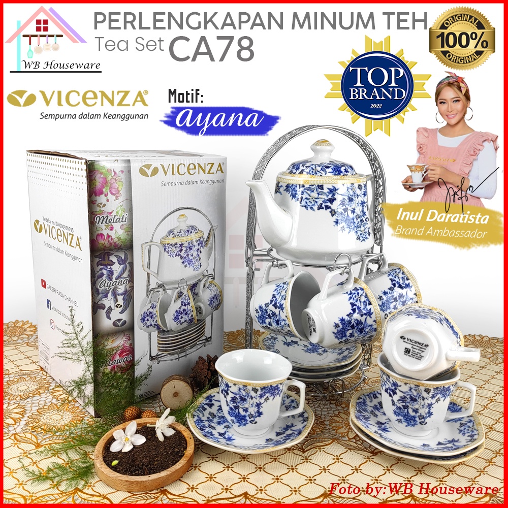 Jual VICENZA Perangkat Tea Set Porcelain Motif Ayana CA78 Cangkit Set