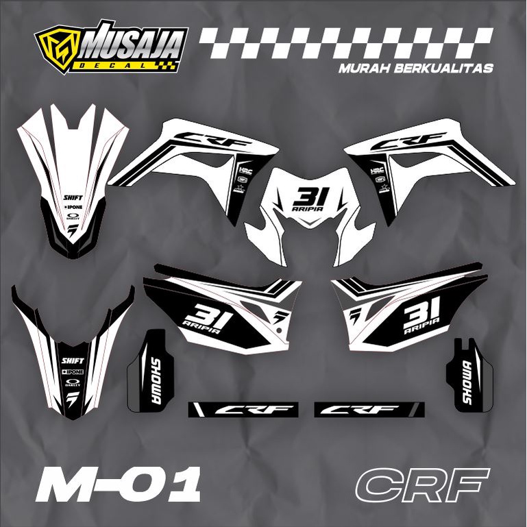 Jual Decal CRF Hitam Putih Simple Full Body Dekal Striping Crf