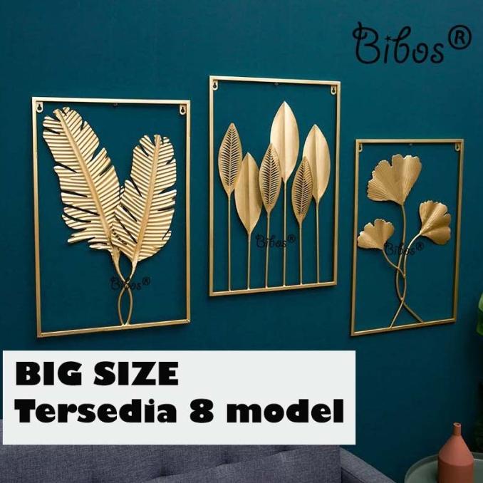 Jual Wall Decor Daun Leaf Gold Mewah Hiasan Dinding Frame Metal