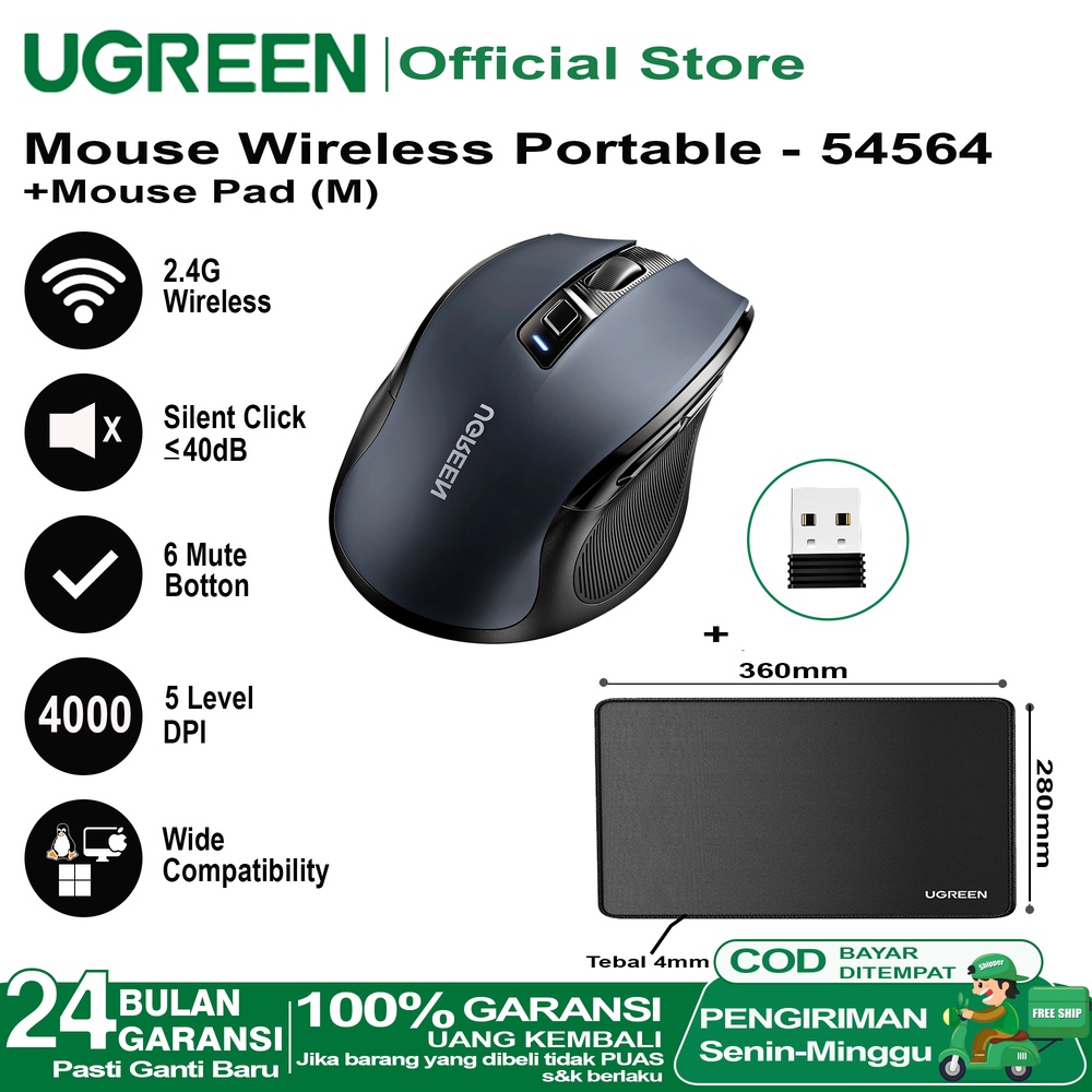 Jual Ugreen Mouse Bluetooth Wireless Silent Klik Dual Koneksi For