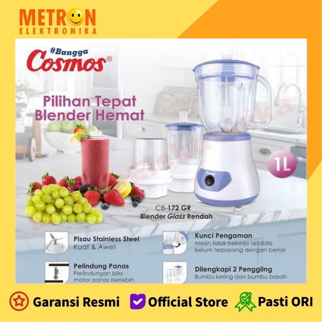 Jual COSMOS CB 172 GR BLENDER GELAS KACA 1 LITER WET DRY MILL