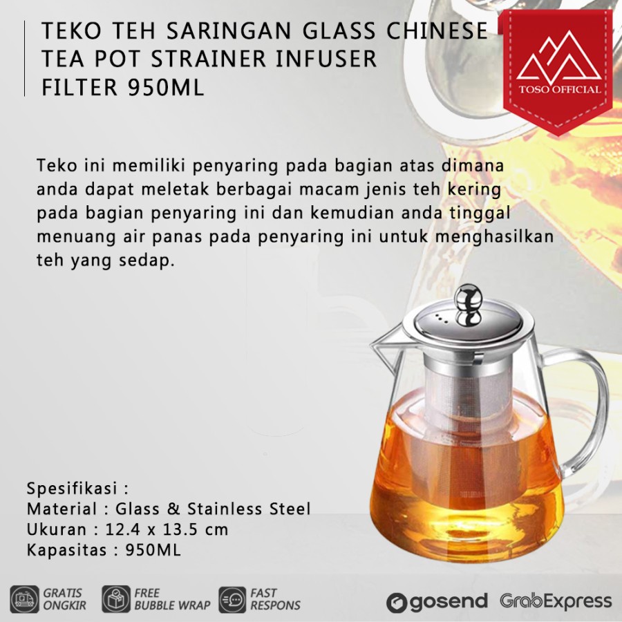 Jual Teko Teh Saringan Glass Chinese Tea Pot Strainer Infuser Filter