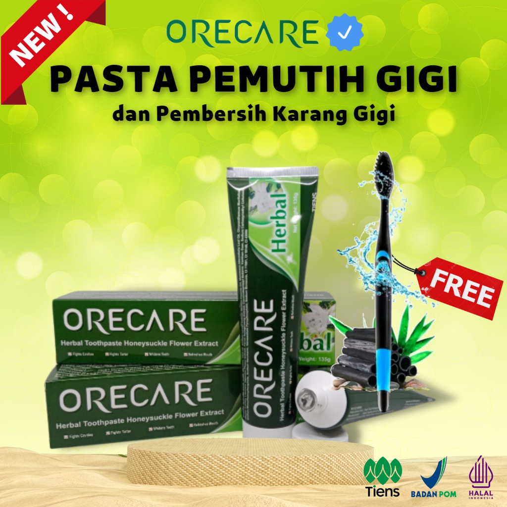 Jual Ready Pasta Gigi Pemutih Gigi Orecare Free Sikat Gigi Herbal