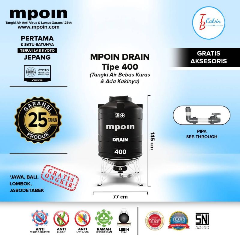 Jual Tangki Tandon Toren Air Mpoin Plus Liter Drain Kuras Shopee