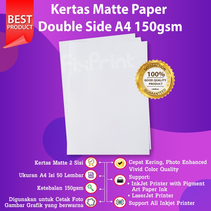 Jual Kertas Matte Double Side A4 150Gsm 50 Sheets Photo Paper 150 Gram