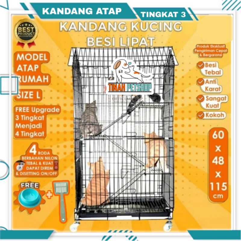 Jual KANDANG KUCING 3 TINGKAT MODEL ATAP TERMURAH BIG SIZE Shopee