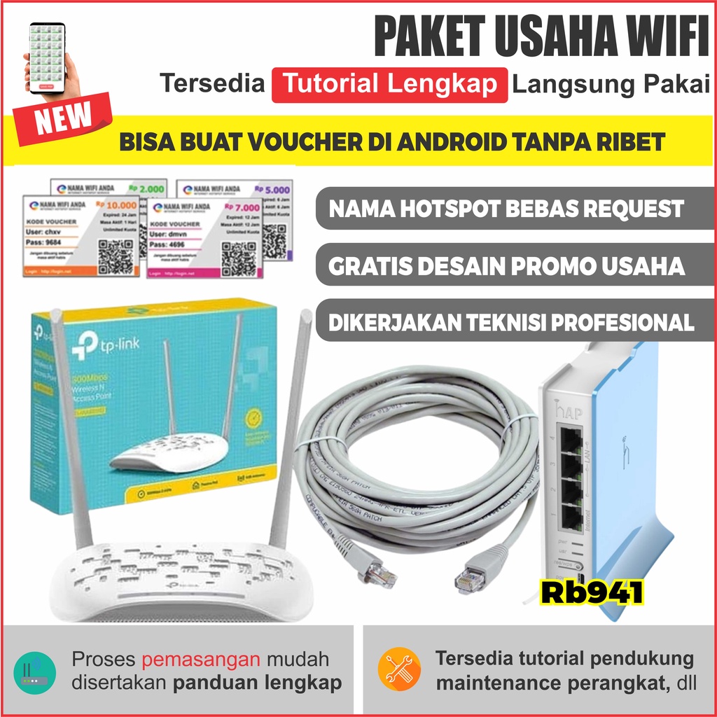 Jual Paket Usaha Wifi Mikrotik RB941 Akses Point Indoor Full Setting