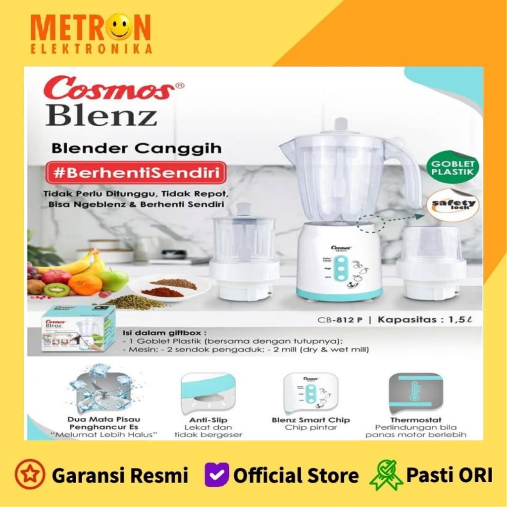 Jual COSMOS CB 812 P BLENDER PLASTIK 1 5 LITER 2 MILL BASAH DAN