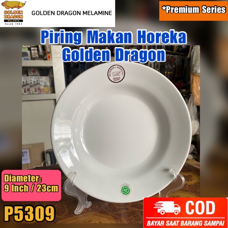 Jual Piring Makan Melamine Putih Horeca Golden Dragon Ukuran 23cm