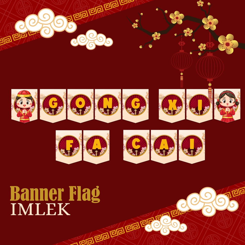 Jual Banner Natal Bunting Flag Imlek Tahun Baru Cina Gong Xi Fa Cai