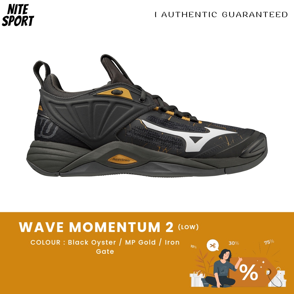 Jual Sepatu Volly Mizuno Wave Momentum Low Blackoyster Mpgold