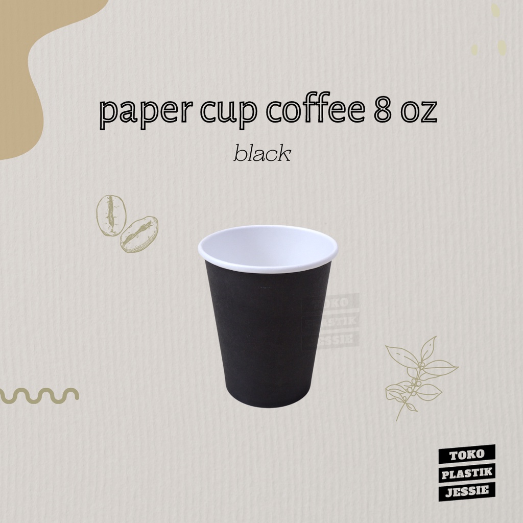 Jual Paper Cup Coffee Black Gelas Kopi 8 Oz HITAM POLOS Isi 50 Pcs