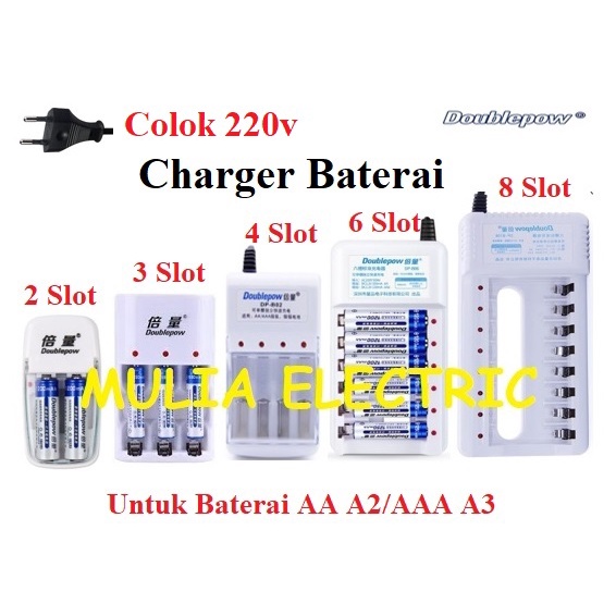 Jual Charger Baterai Batre Doublepow Cas Casan AA A2 AAA A3 Isi Ulang 2