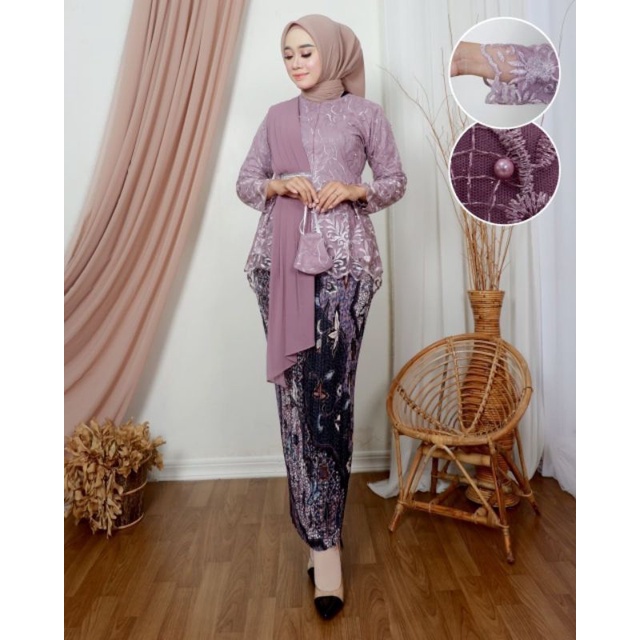 Jual Setelan Kebaya Aurora Selendang Realpict Kebaya Modern Kebaya