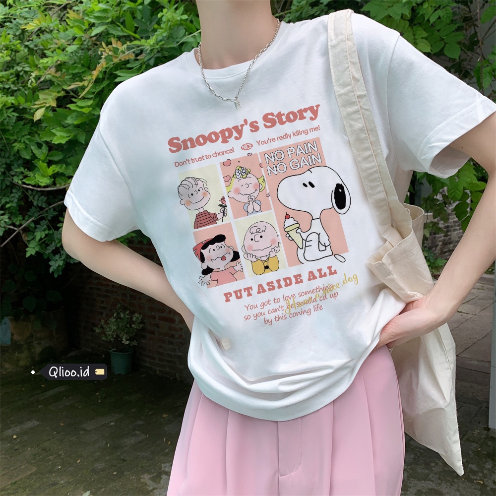 Jual Print T Shirt Kaos Lengan Pendek Cartoon Snoopy Oversize Korean