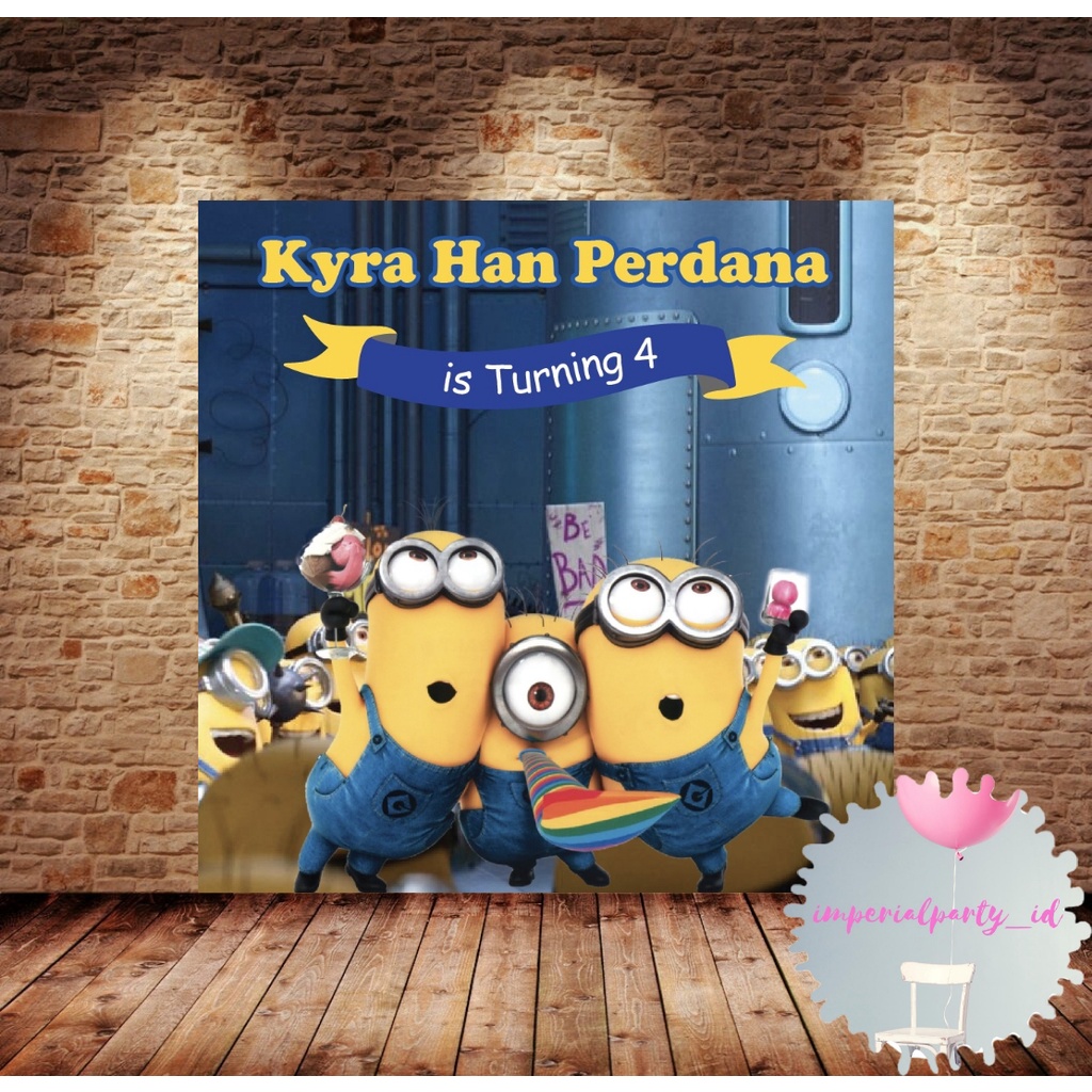 Jual Custom Backdrop Banner Spanduk Happy Birthday Minion Minions