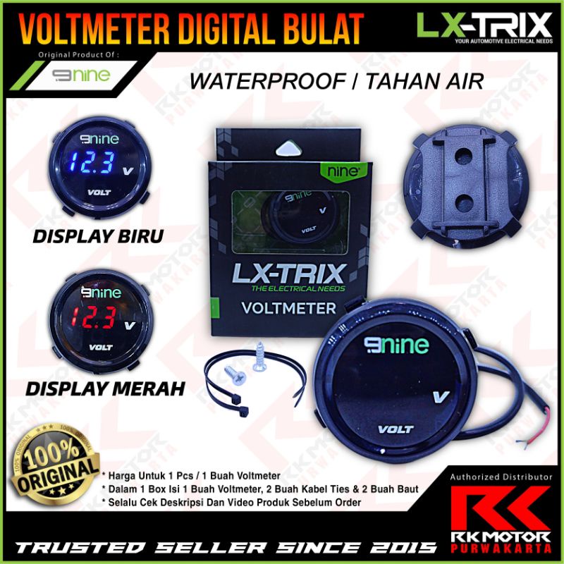 Jual Voltmeter 9Nine LX Trix Digital Mini Bulat Pengukur Voltase Motor