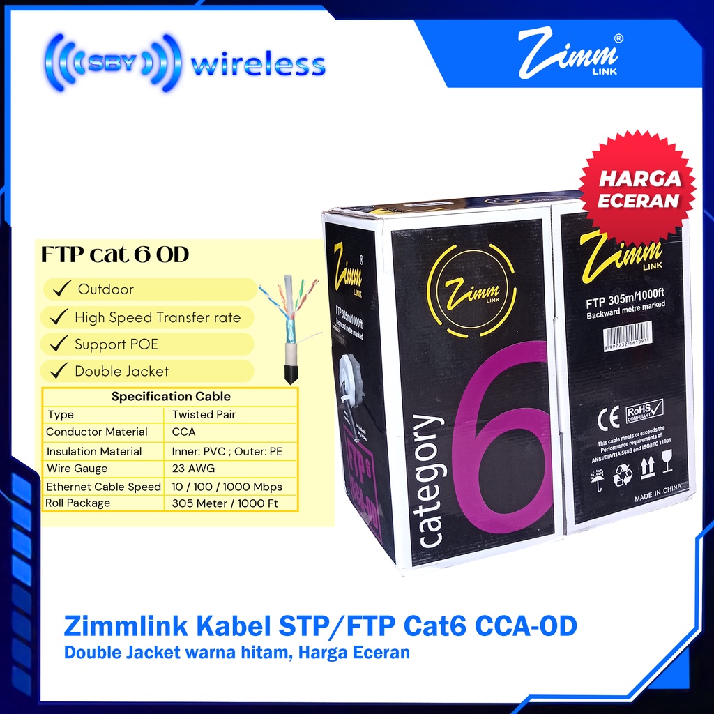 Jual Kabel Ftp Stp Cat Zimmlink Cca Od Outdoor Double Jacket