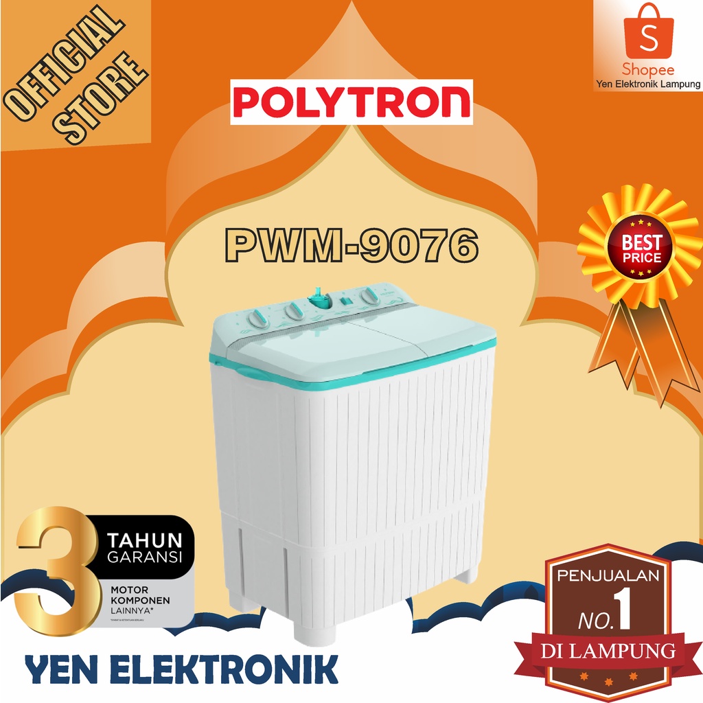 Jual Mesin Cuci POLYTRON PWM 9076 Mesin Cuci 2 Tabung Samba Series