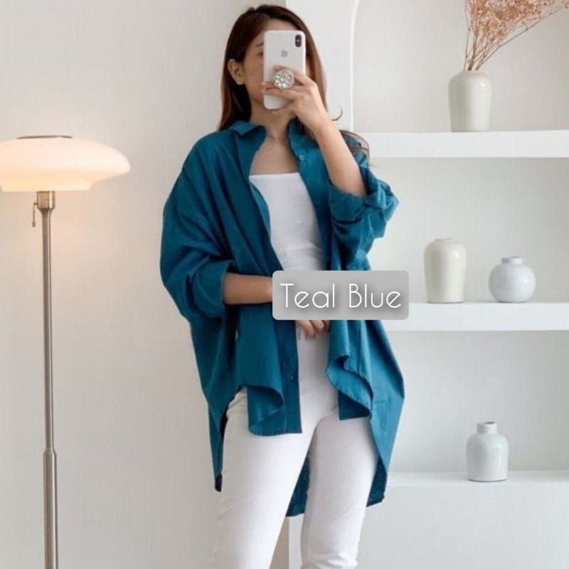 Jual Olivia Shirt Kemeja Oversize Linen Wanita Kemeja Linen