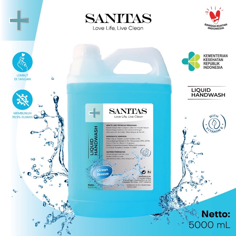 Jual Sabun Cuci Tangan Antiseptik Liter Kemenkes Sanitas Hand Soap